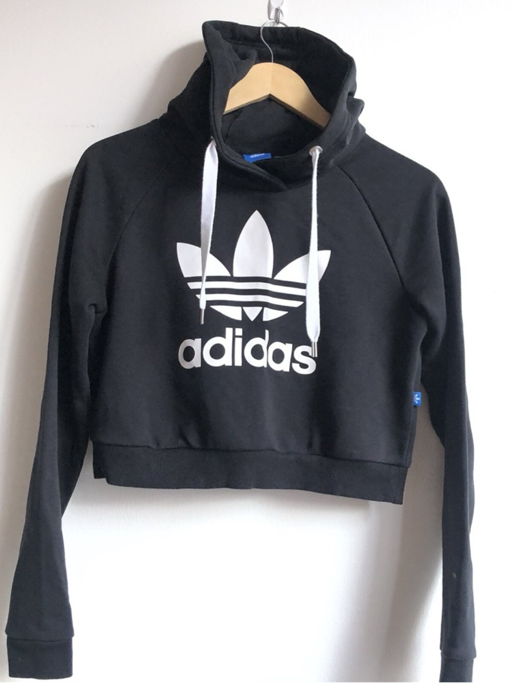 adidas originals Black Cropped Hoodie with White Trefoil - Picture 2 of 5